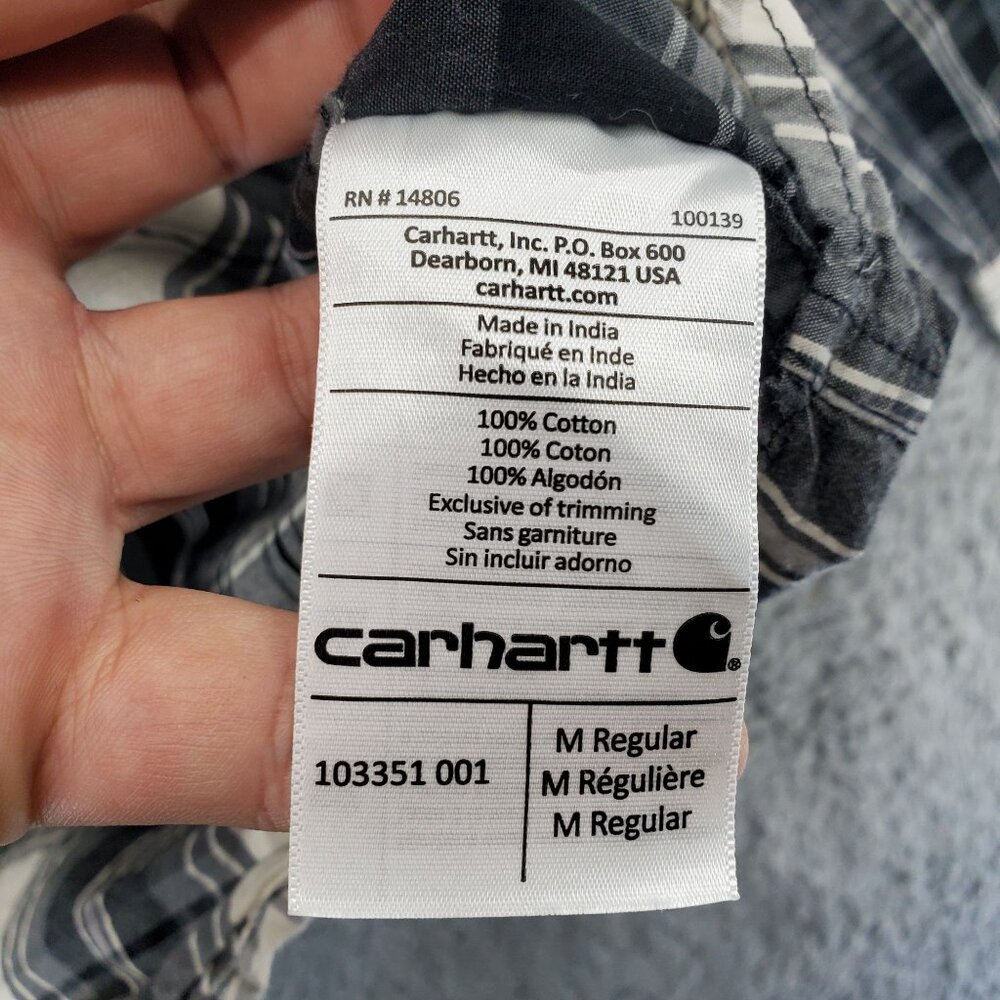 Carhartt Shirt Mens Medium Black/White Plaid Relaxed Fit Button-Down Cotton - Picture 3 of 9